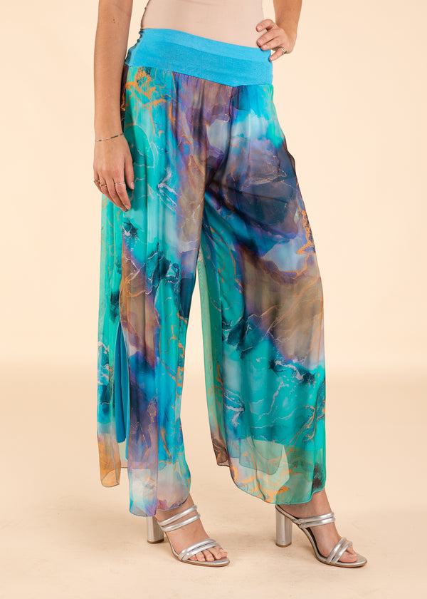 Mirsade Silk Pants in Aqua Mist - Imagine Fashion