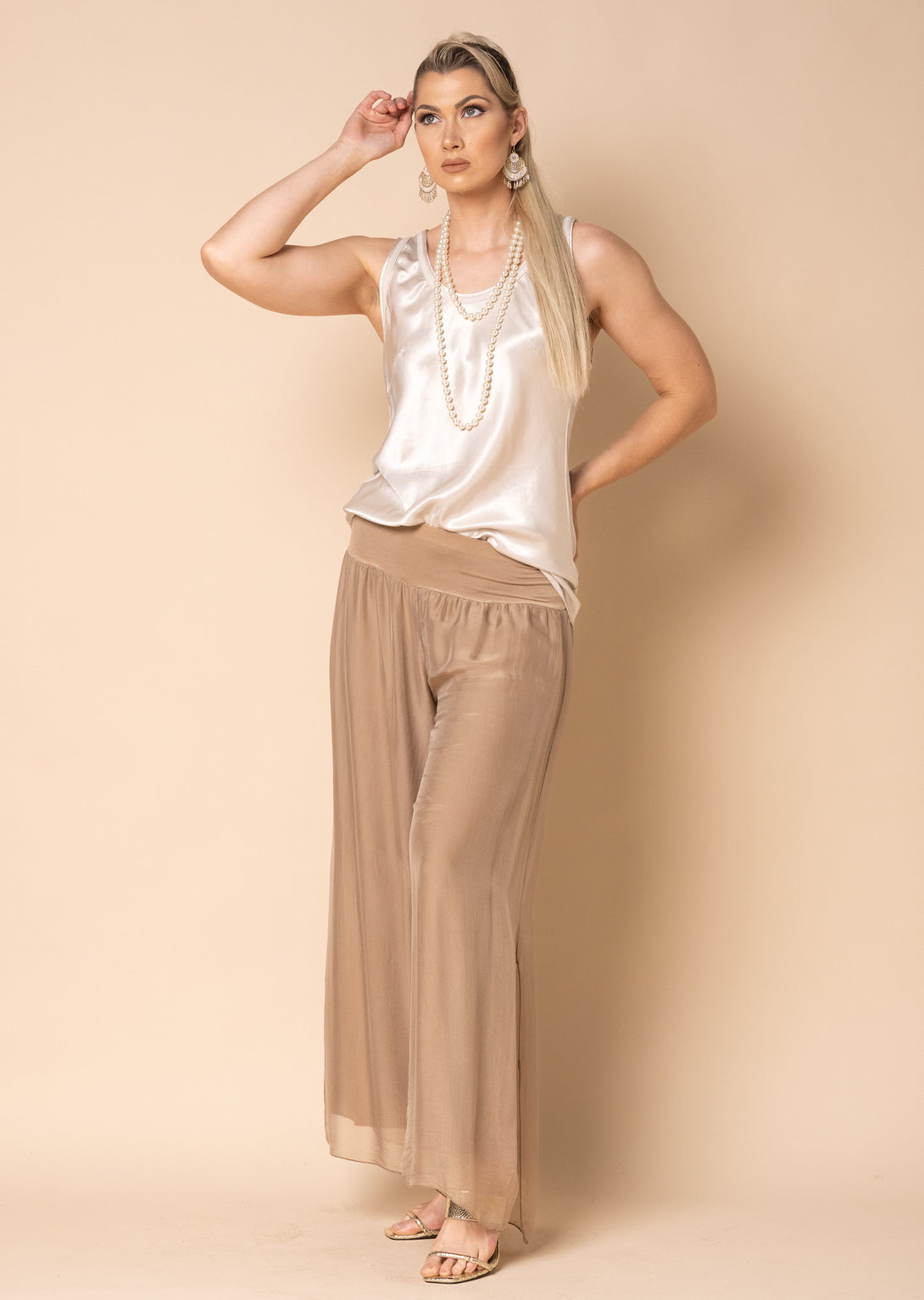 Gia Silk Pants in Desert