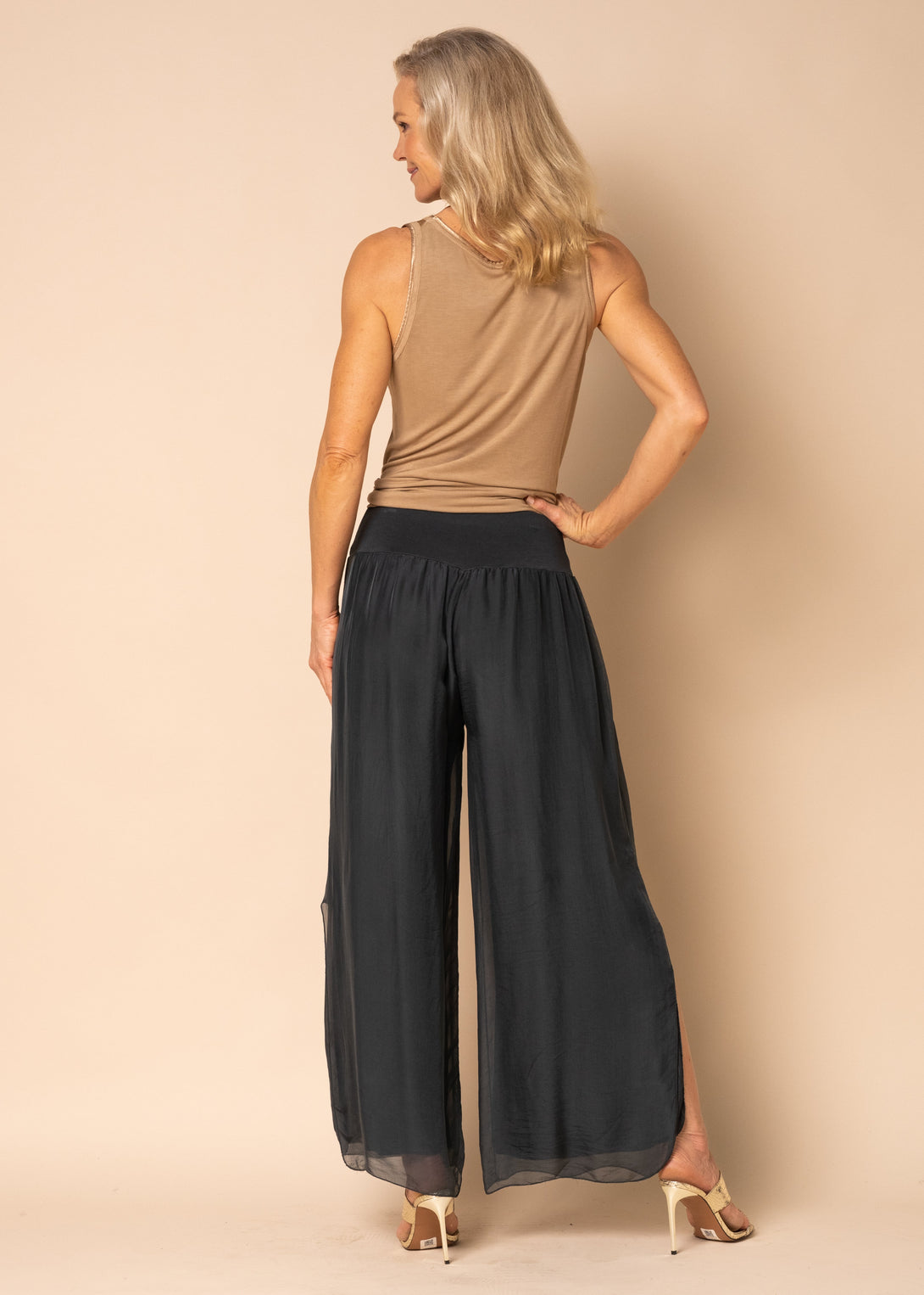 Gia Silk Pants in Granite