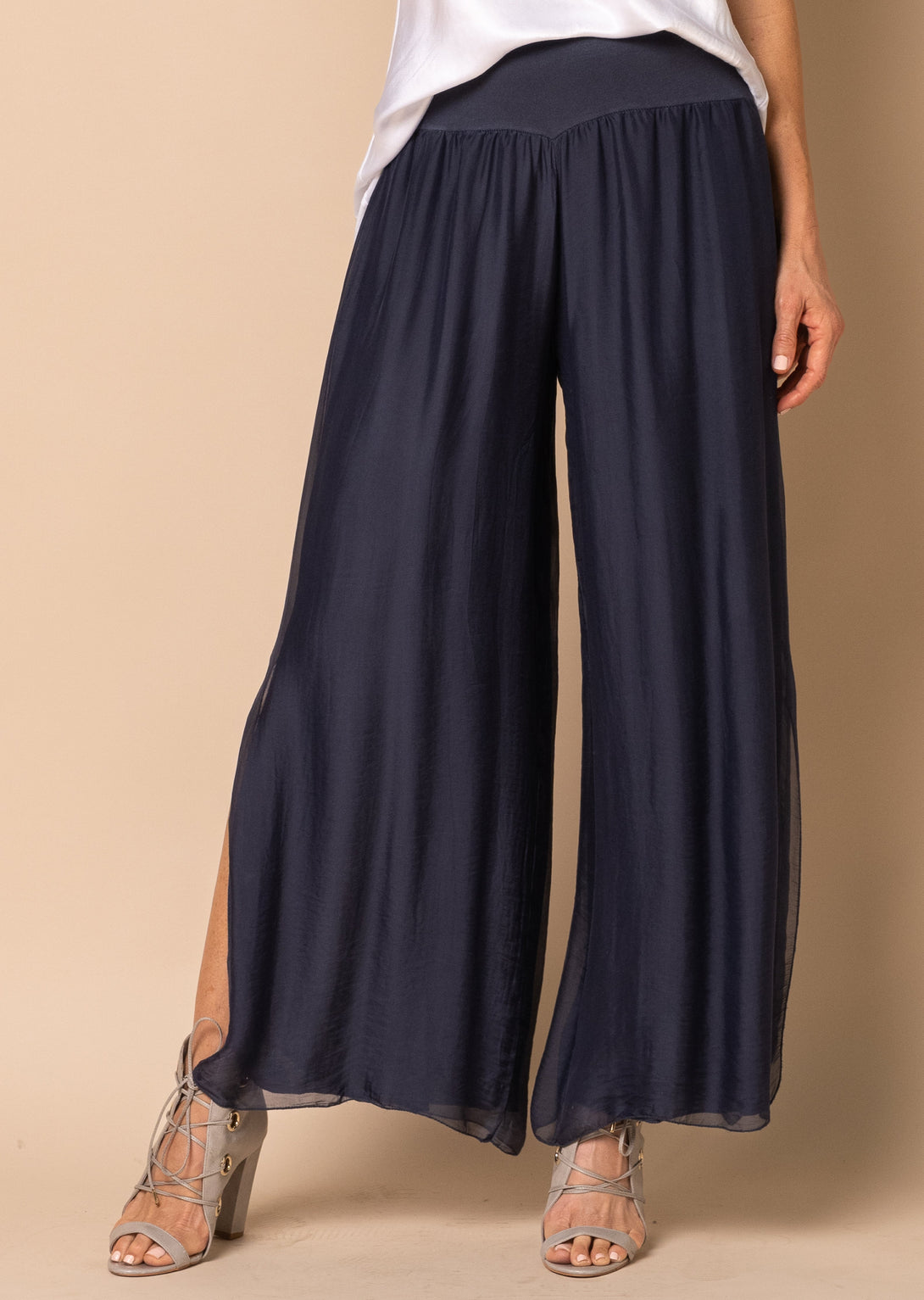 Gia Silk Pants in Navy