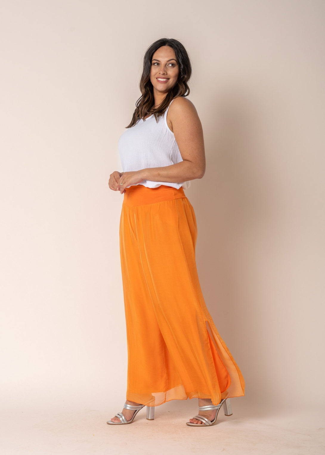 Gia Silk Pants in Sunset Orange