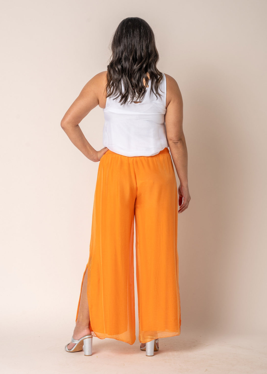 Gia Silk Pants in Sunset Orange