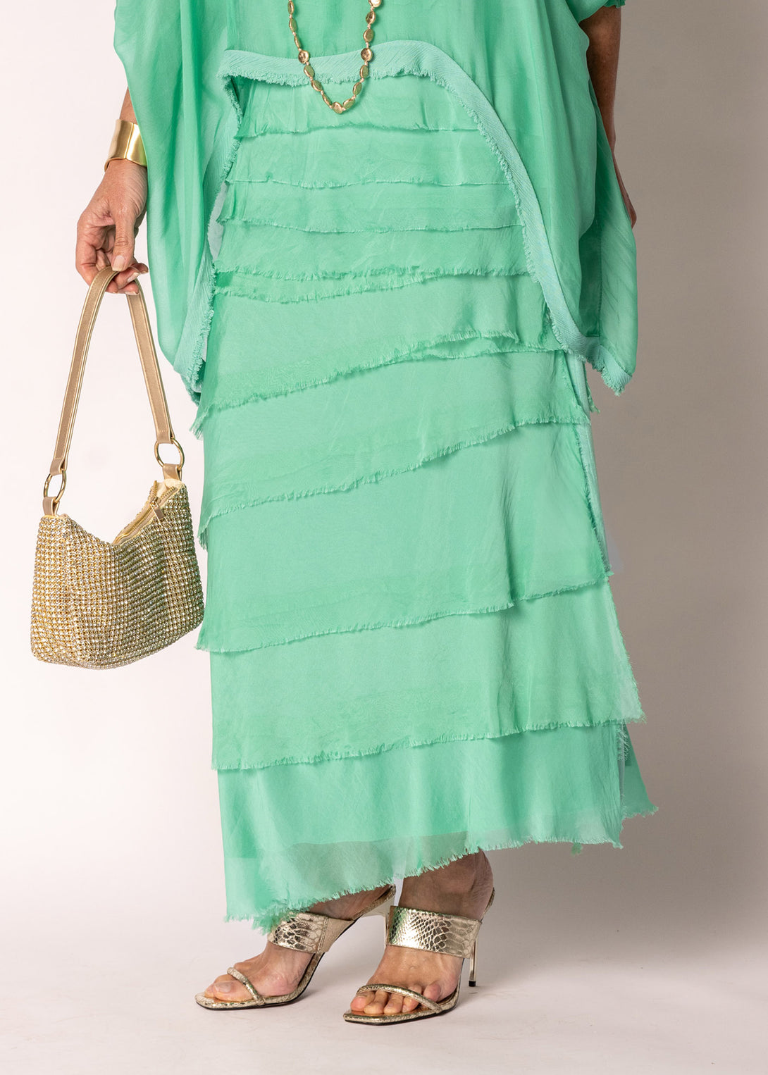 Fifi Silk Skirt in Capri Green - Imagine Fashion