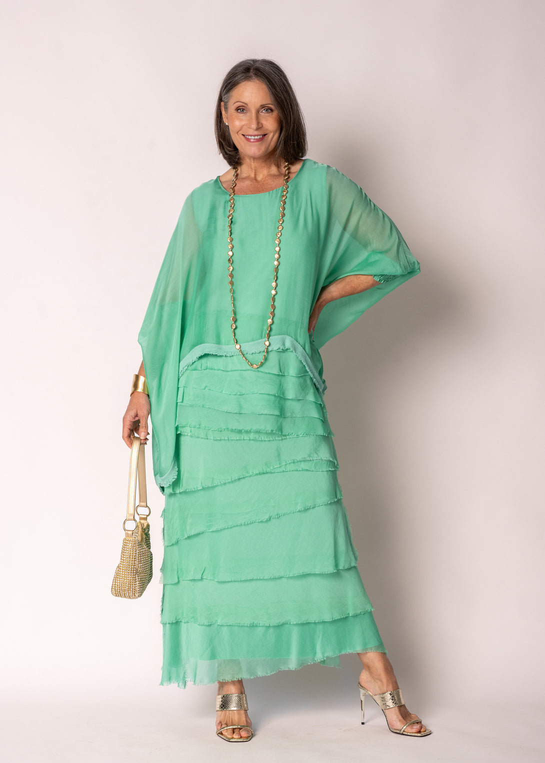 Fifi Silk Skirt in Capri Green - Imagine Fashion