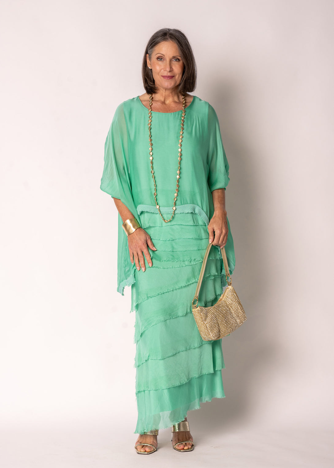 Fifi Silk Skirt in Capri Green - Imagine Fashion