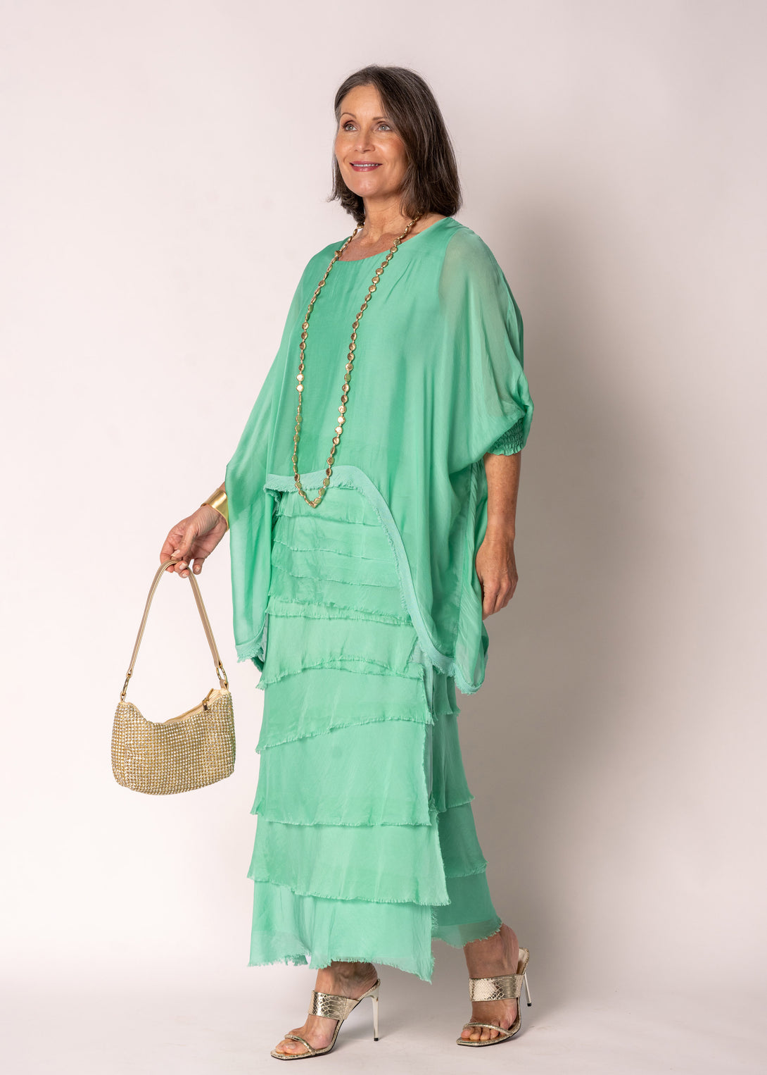 Fifi Silk Skirt in Capri Green - Imagine Fashion
