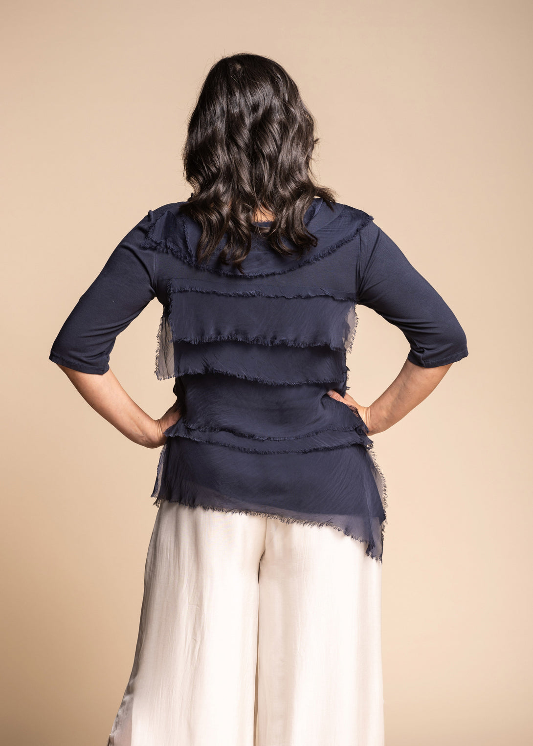 Fleur Silk Top in Navy - Imagine Fashion