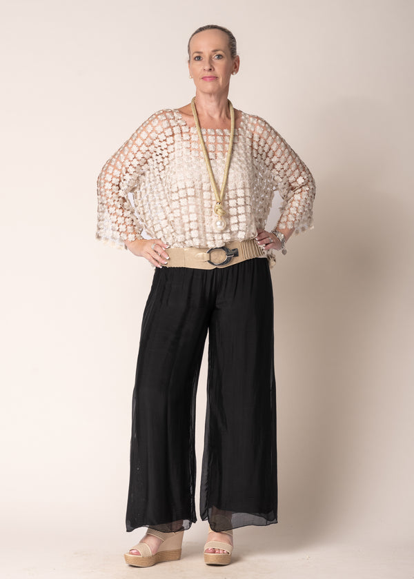 Carera Woven Metallic Top in Latte