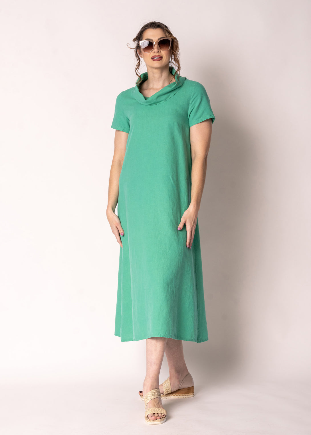 Veronica Linen Dress in Capri Green - Imagine Fashion