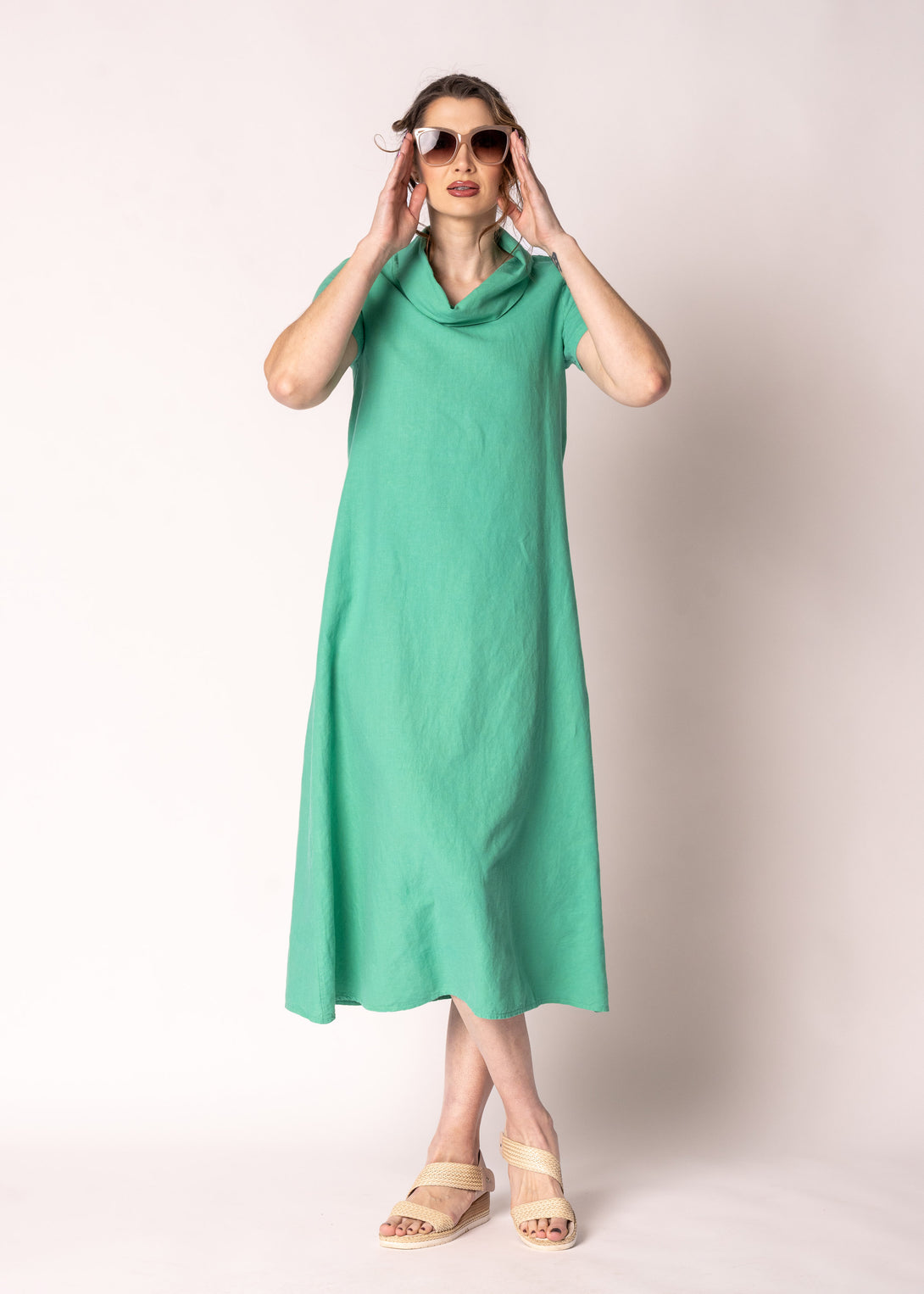 Veronica Linen Dress in Capri Green - Imagine Fashion