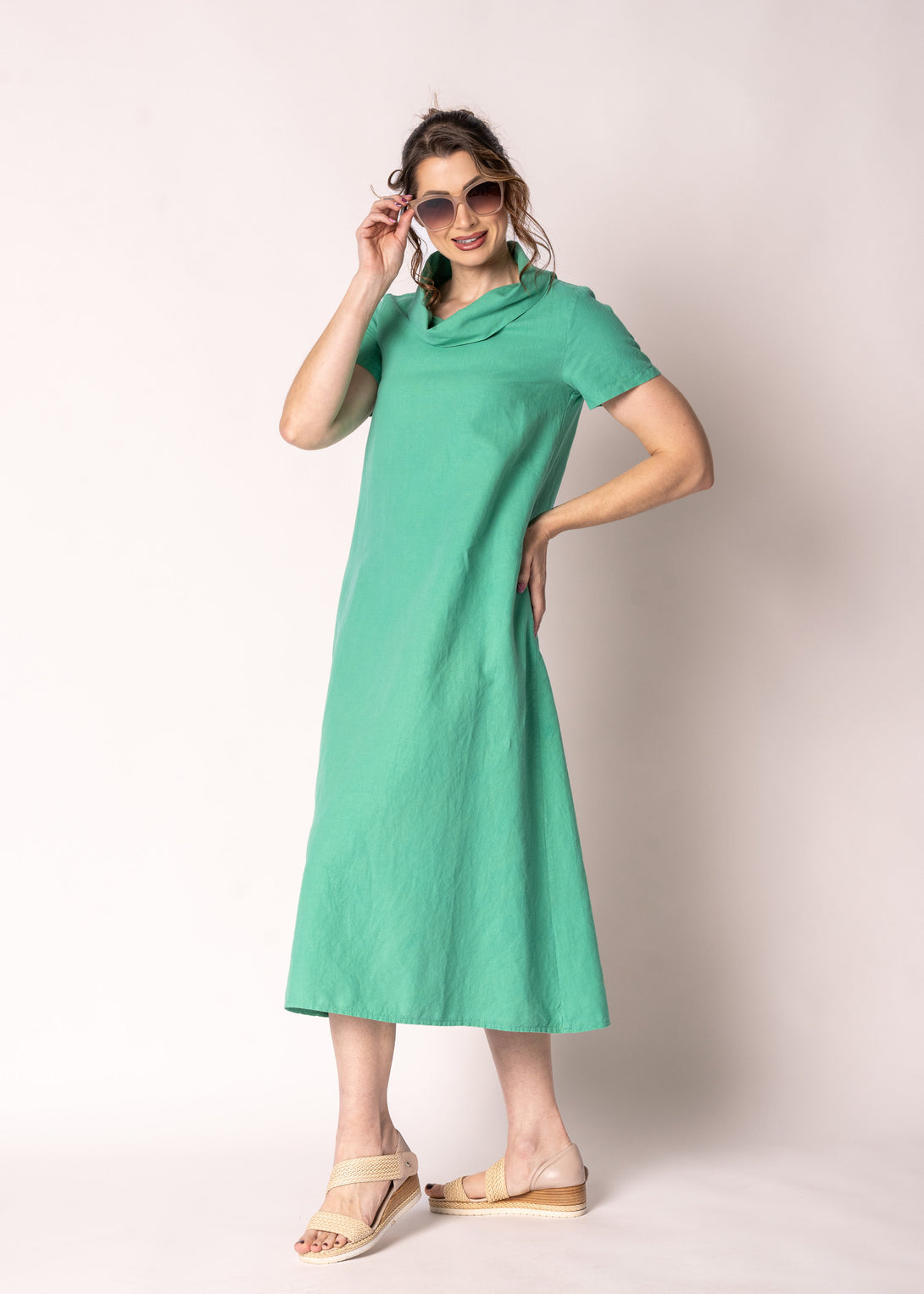 Veronica Linen Dress in Capri Green - Imagine Fashion