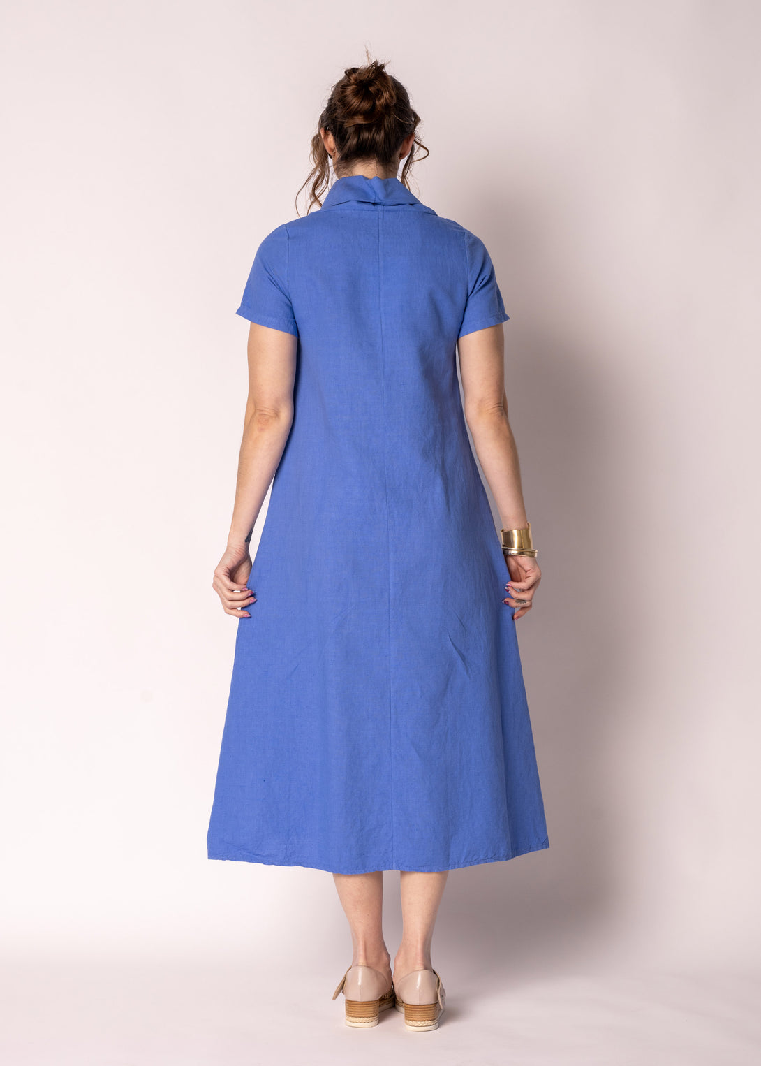 Veronica Linen Dress in Positano Blue - Imagine Fashion
