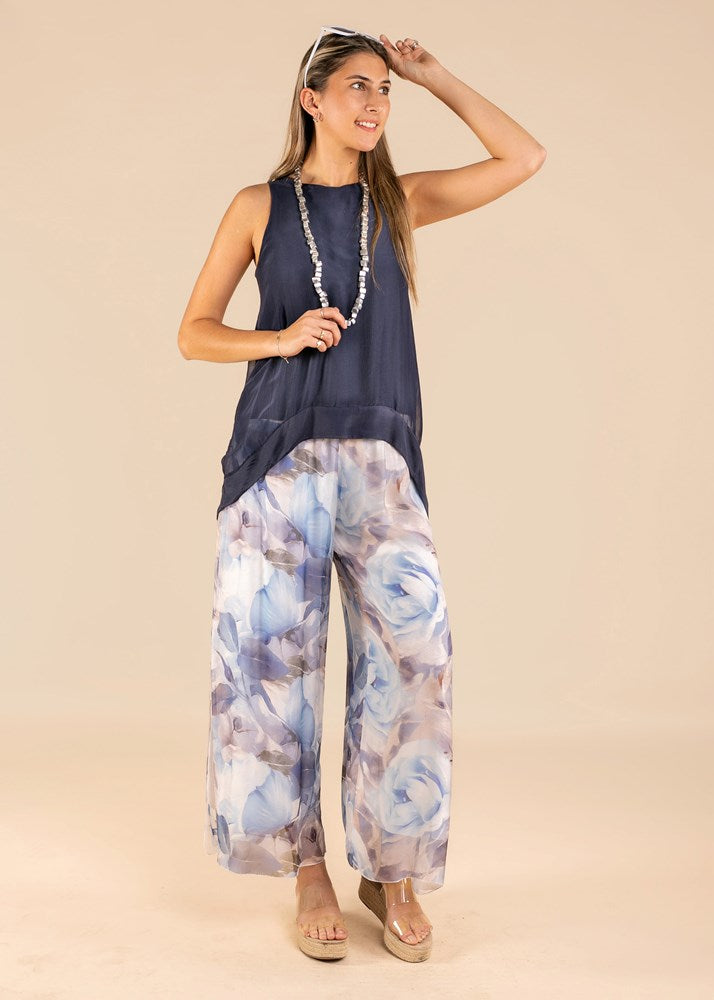 Maraja Silk Pants in Navy