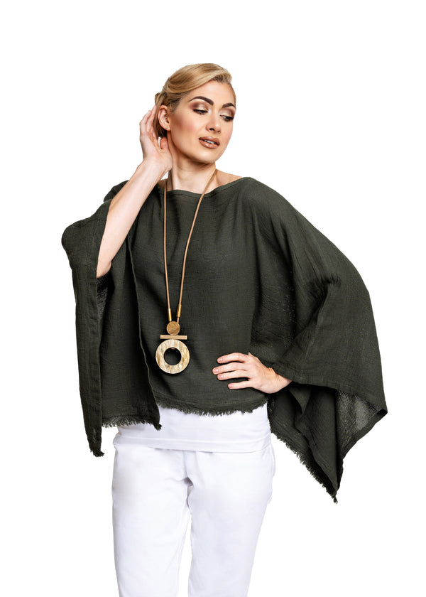 Ruby Fringed Top in Khaki - Imagine Fashion