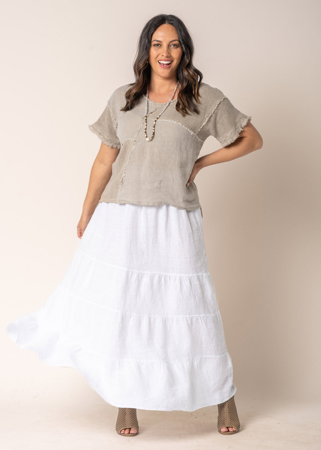 Lora Linen Skirt in White