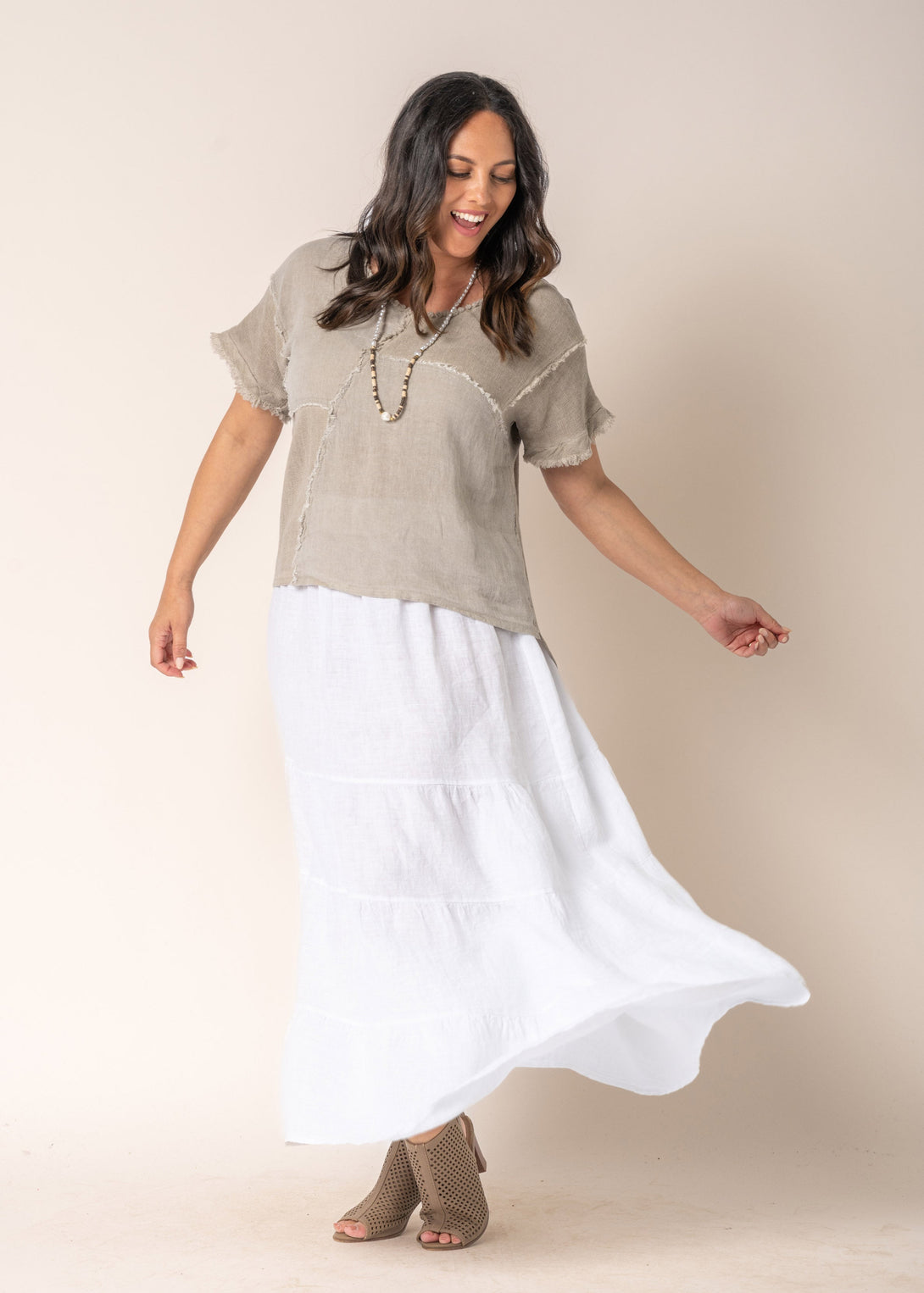 Lora Linen Skirt in White