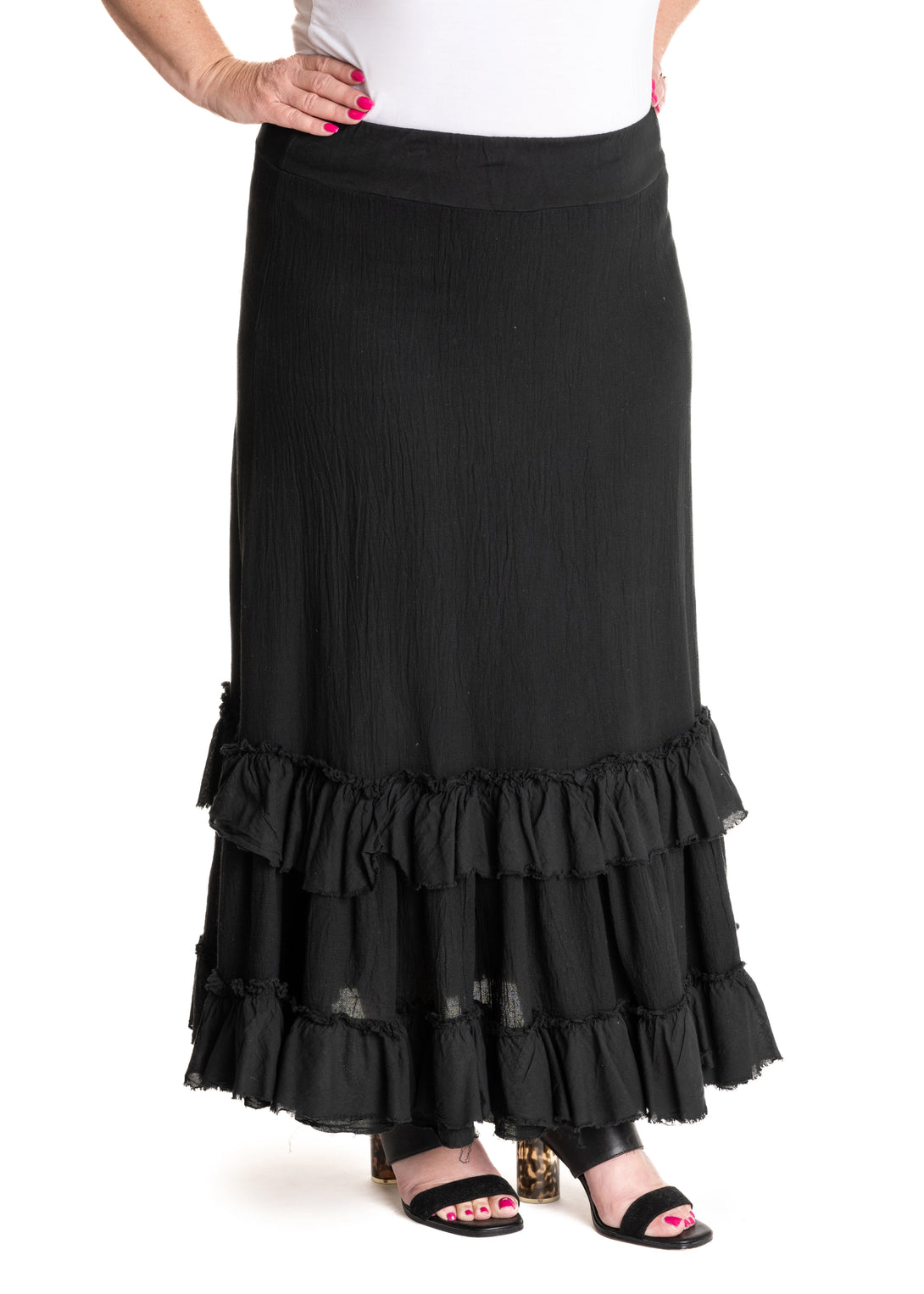Rylee Cotton Frill Skirt in Onyx - Imagine Fashion