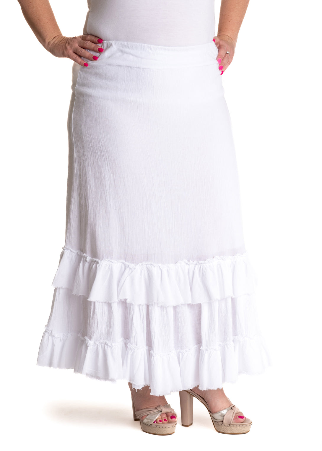 Rylee Cotton Frill Skirt in White - Imagine Fashion