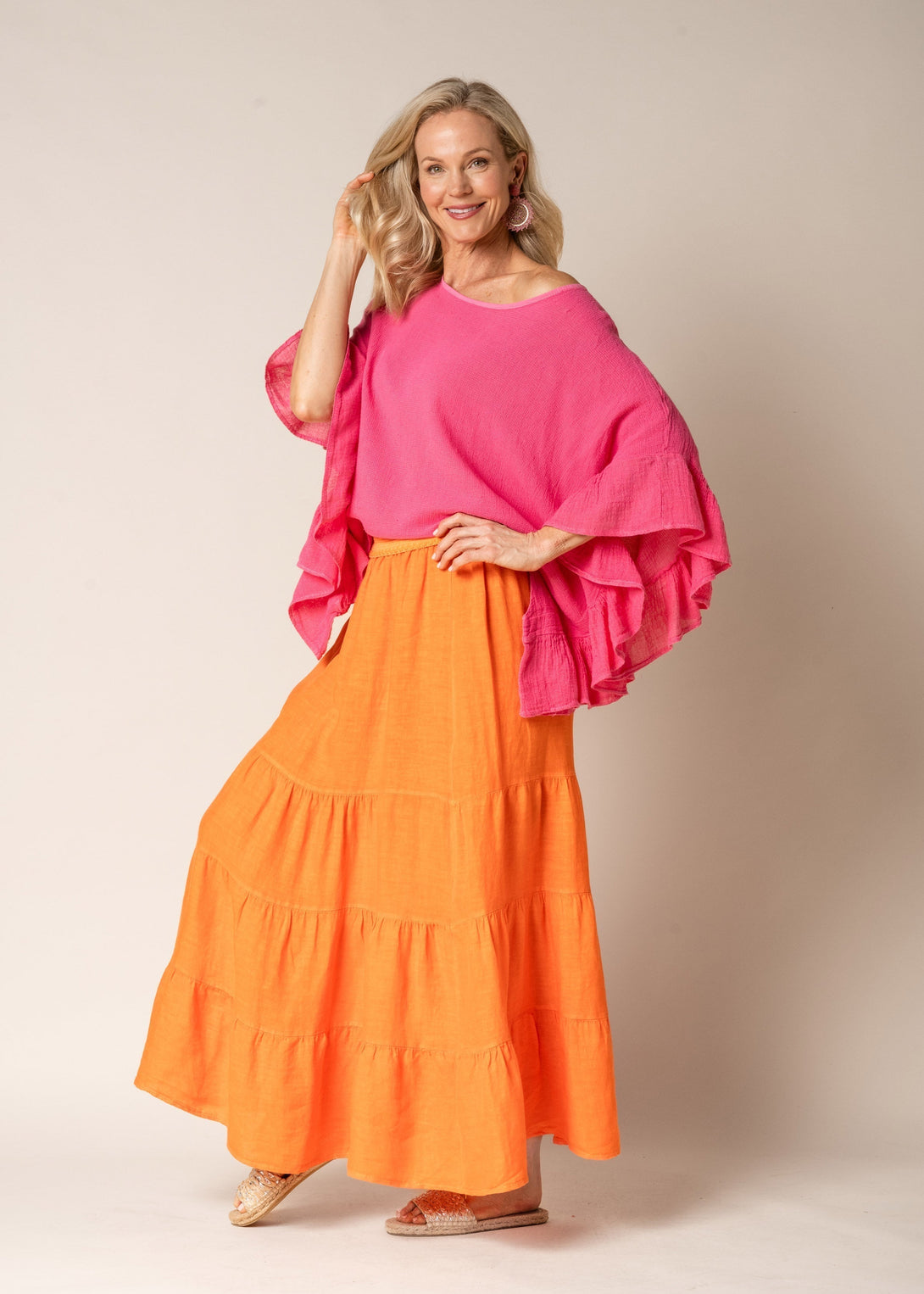 Lora Linen Skirt in Sunset Orange