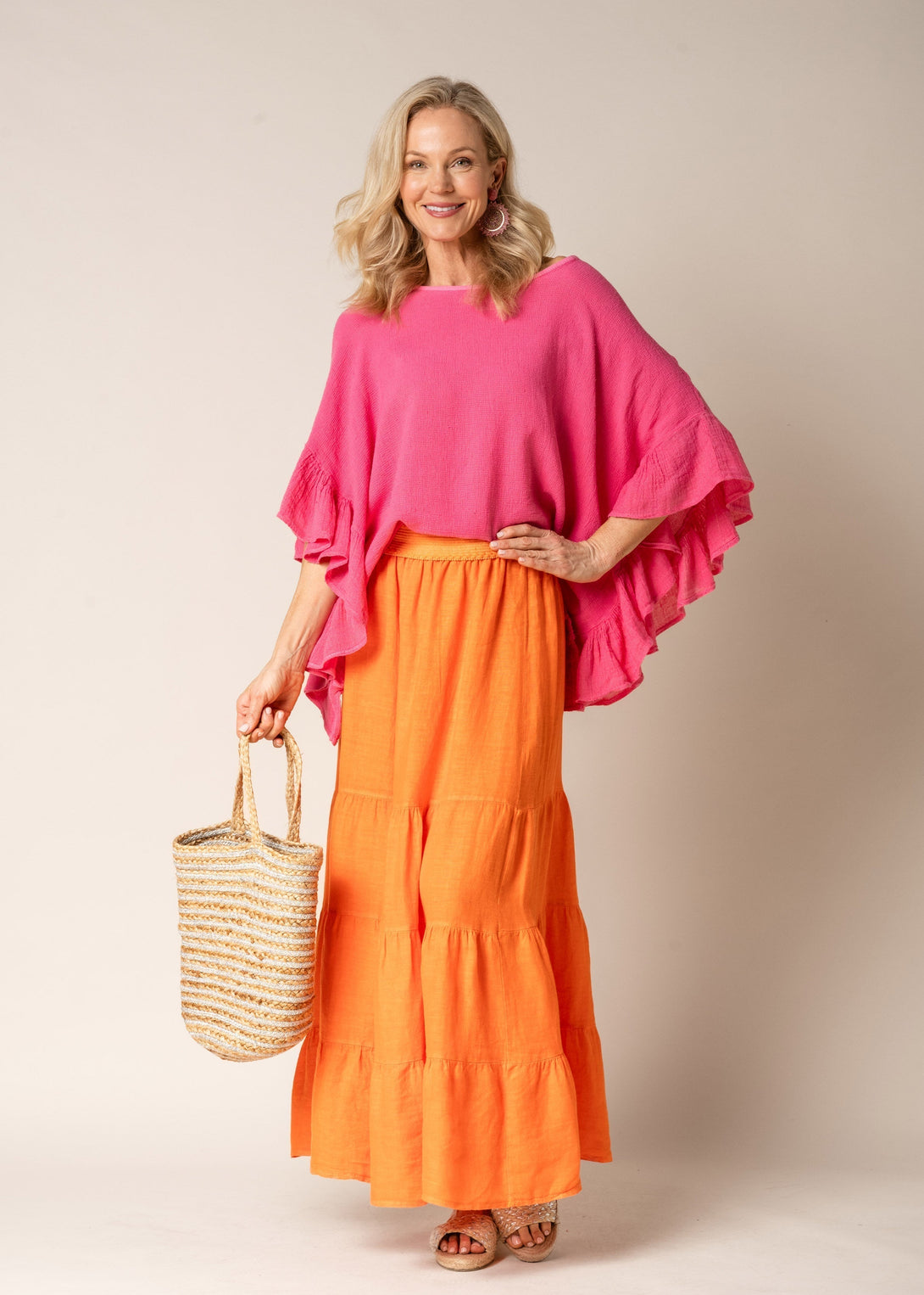 Lora Linen Skirt in Sunset Orange