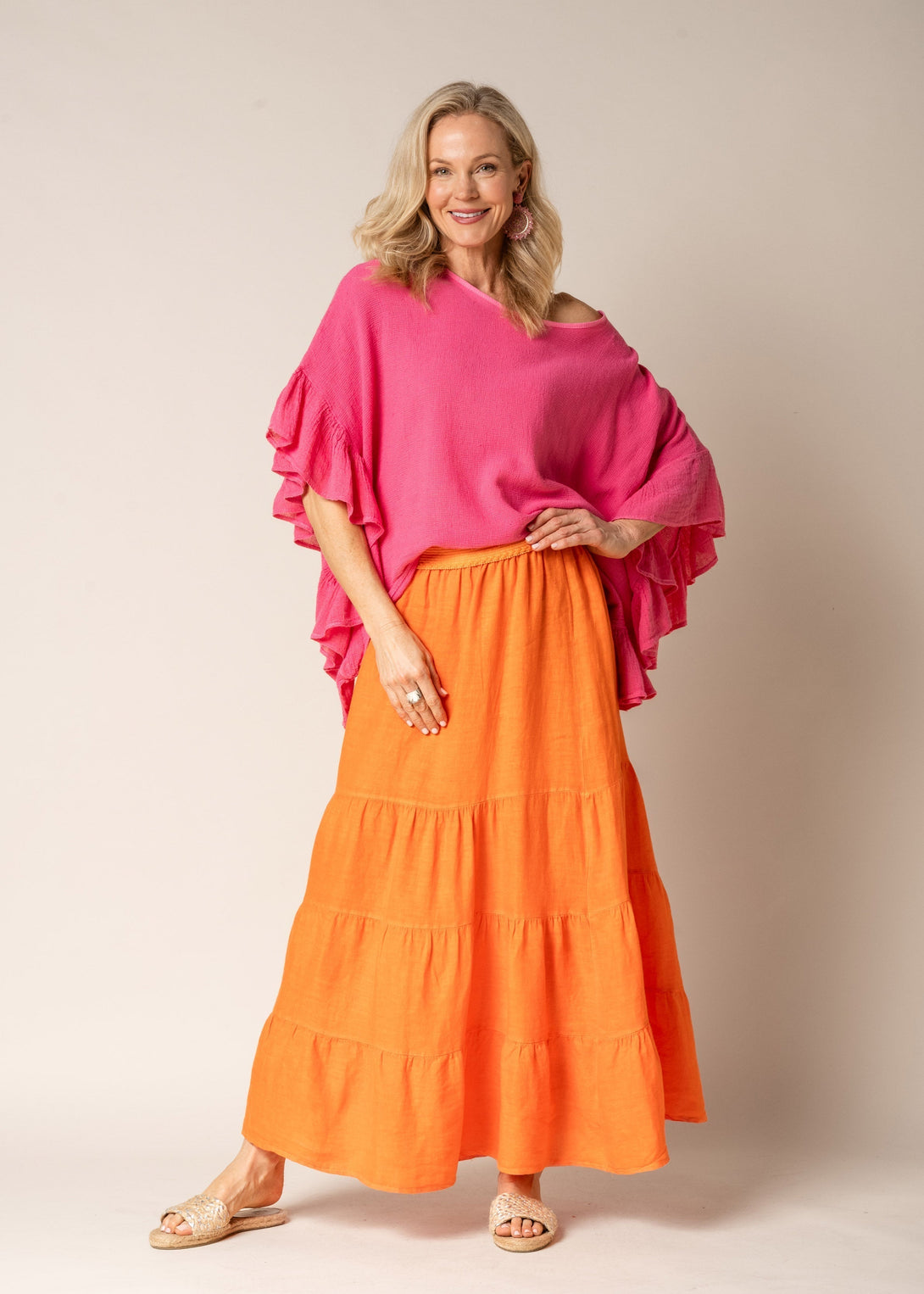 Lora Linen Skirt in Sunset Orange