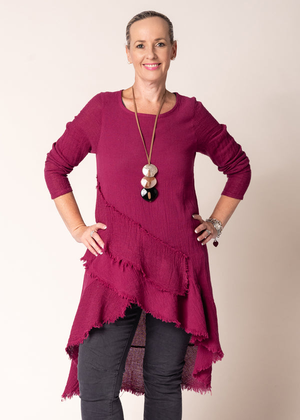 Christina Linen Top in Mulberry Wine - Imagine Fashion