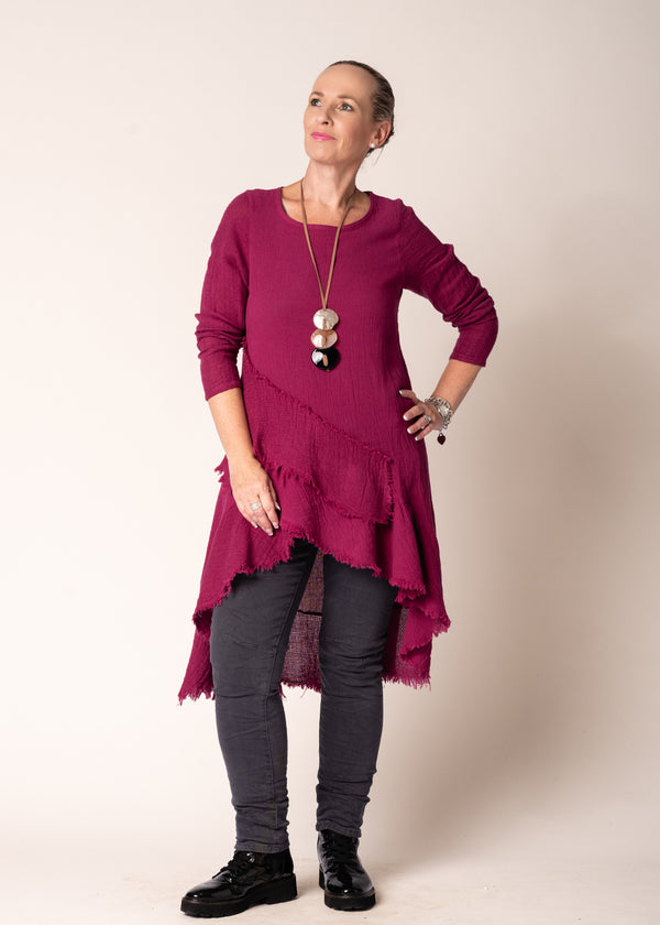 Christina Linen Top in Mulberry Wine