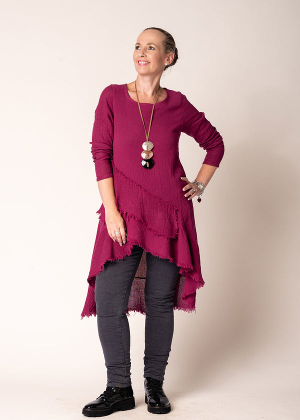 Christina Linen Top in Mulberry Wine