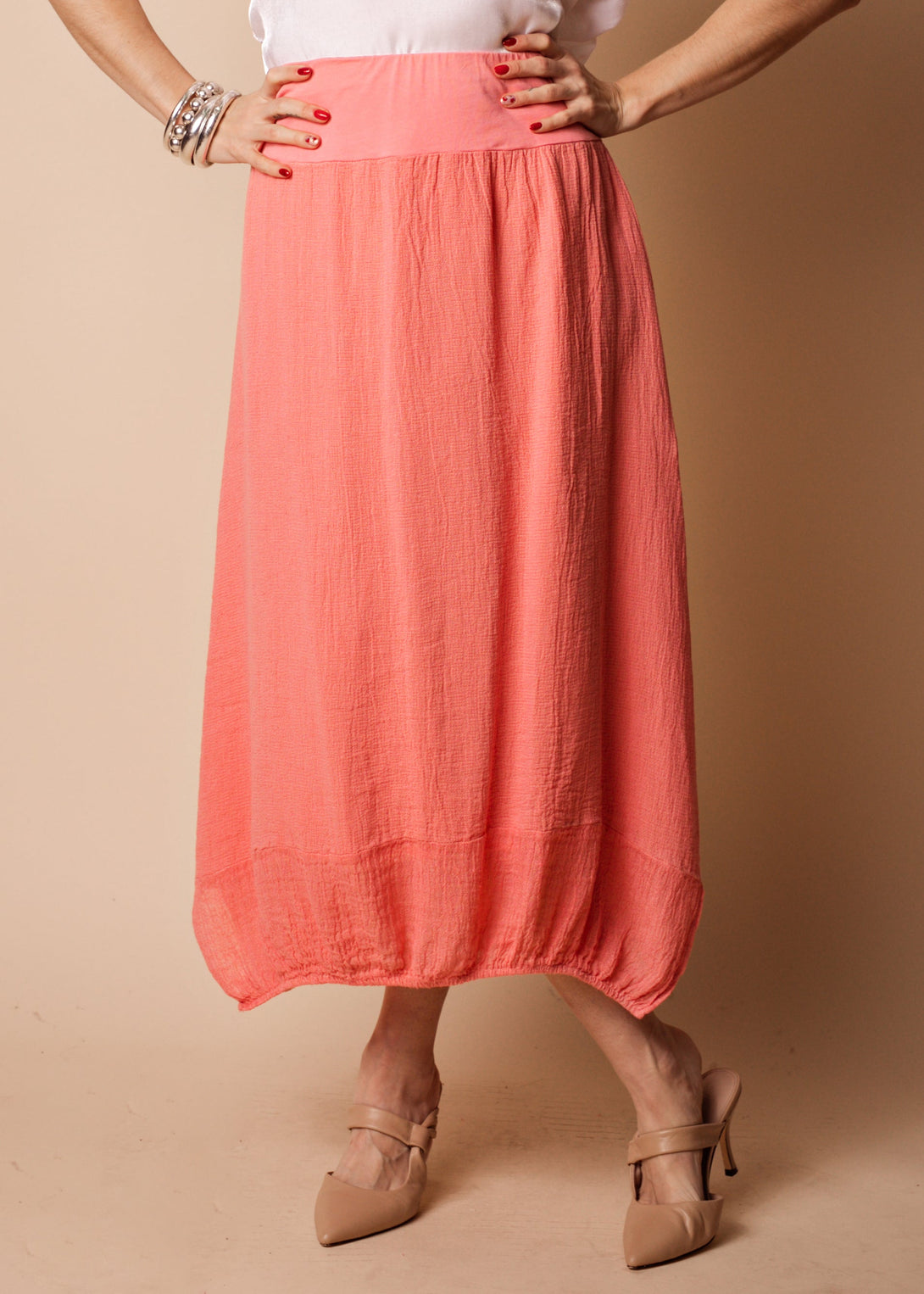 Leela Linen Skirt in Coral Crush - Imagine Fashion