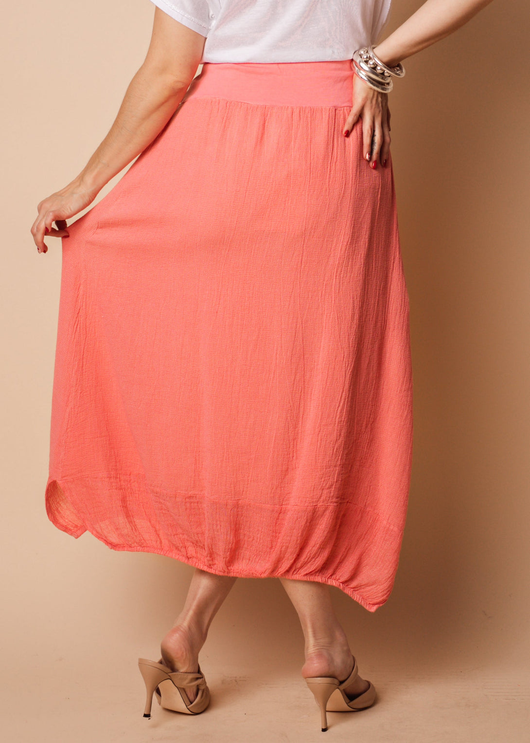Leela Linen Skirt in Coral Crush - Imagine Fashion