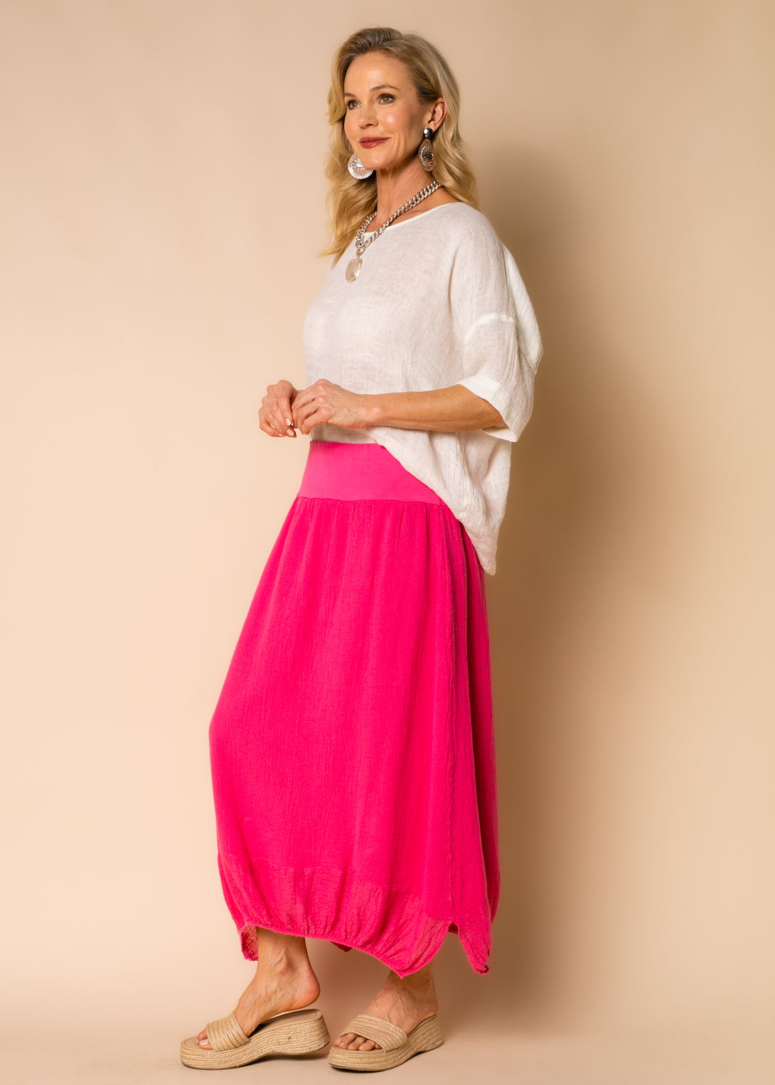Leela Linen Skirt in Raspberry Sorbet - Imagine Fashion