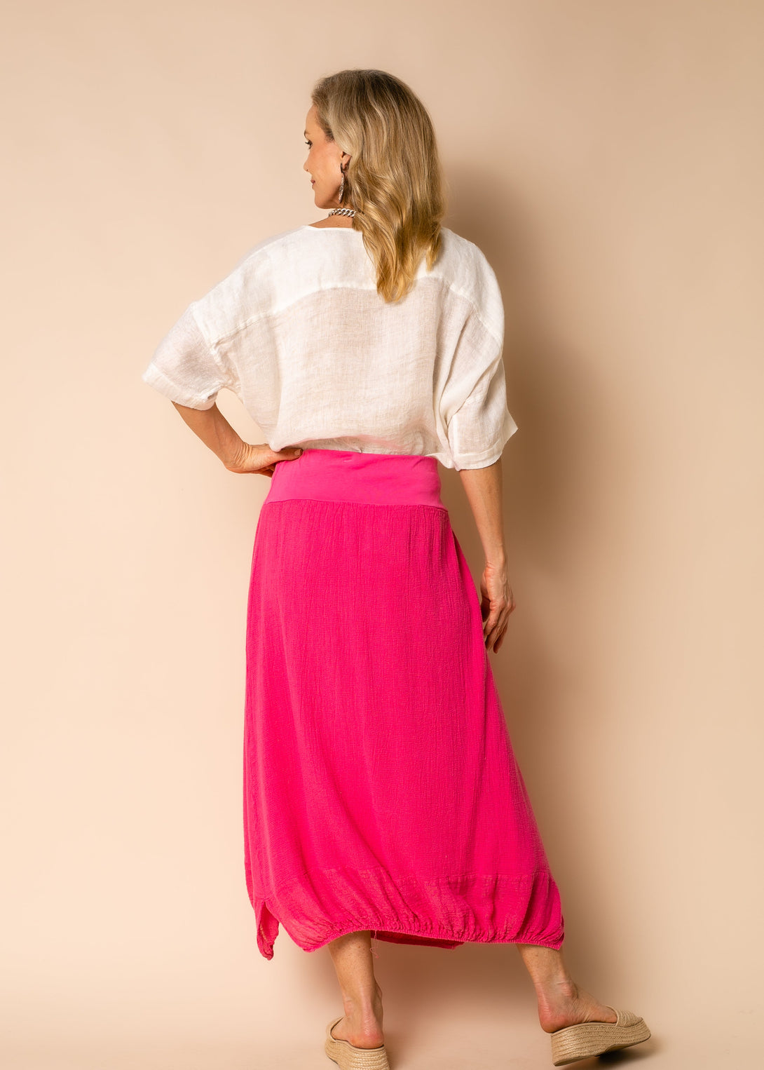 Leela Linen Skirt in Raspberry Sorbet - Imagine Fashion
