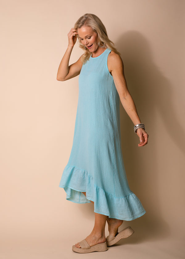 Jacoba Linen Blend Dress in Aqua Mist - Imagine Fashion
