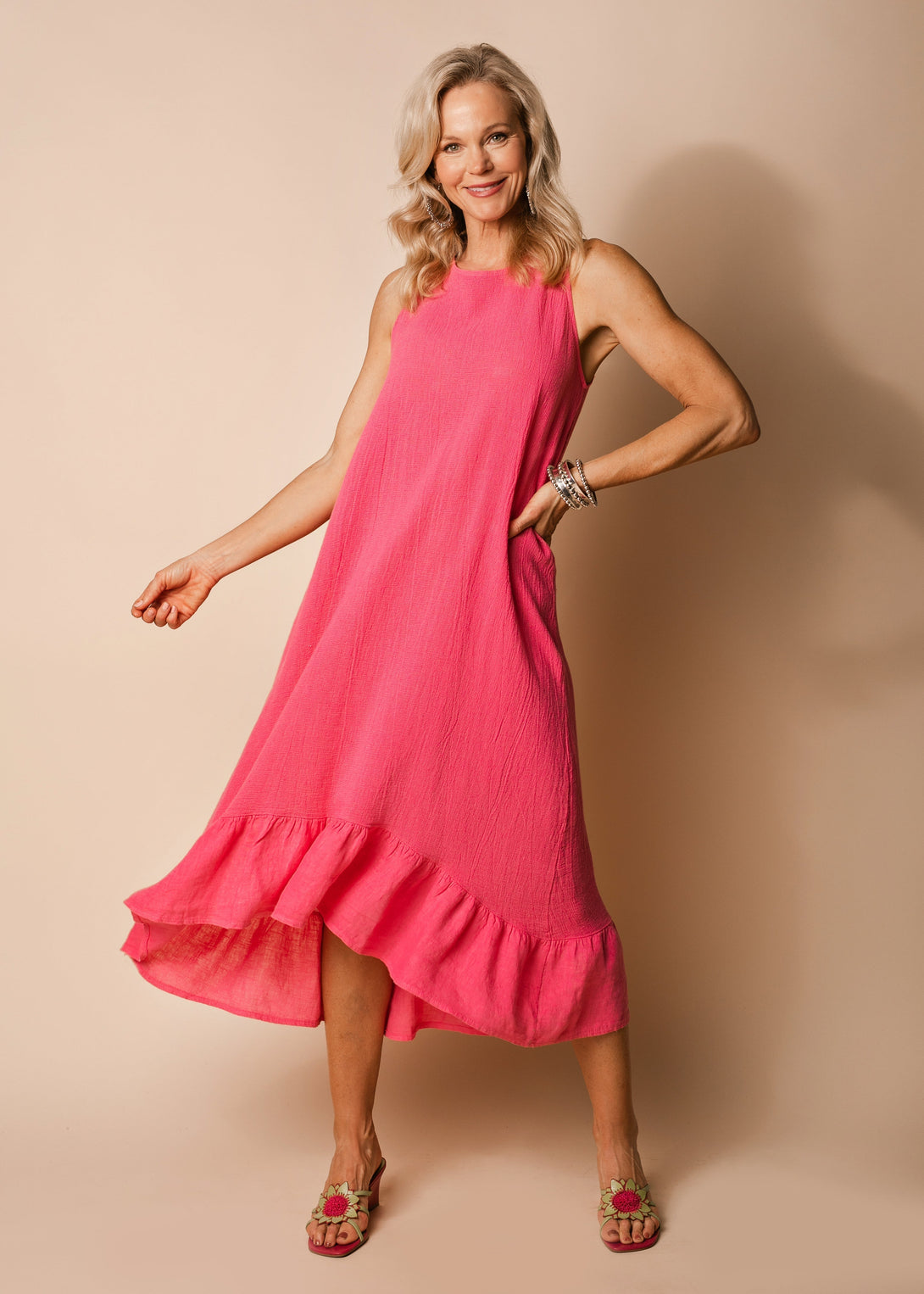 Jacoba Linen Blend Dress in Raspberry Sorbet