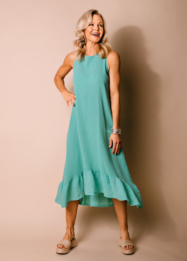 Jacoba Linen Blend Dress in Sea Green - Imagine Fashion