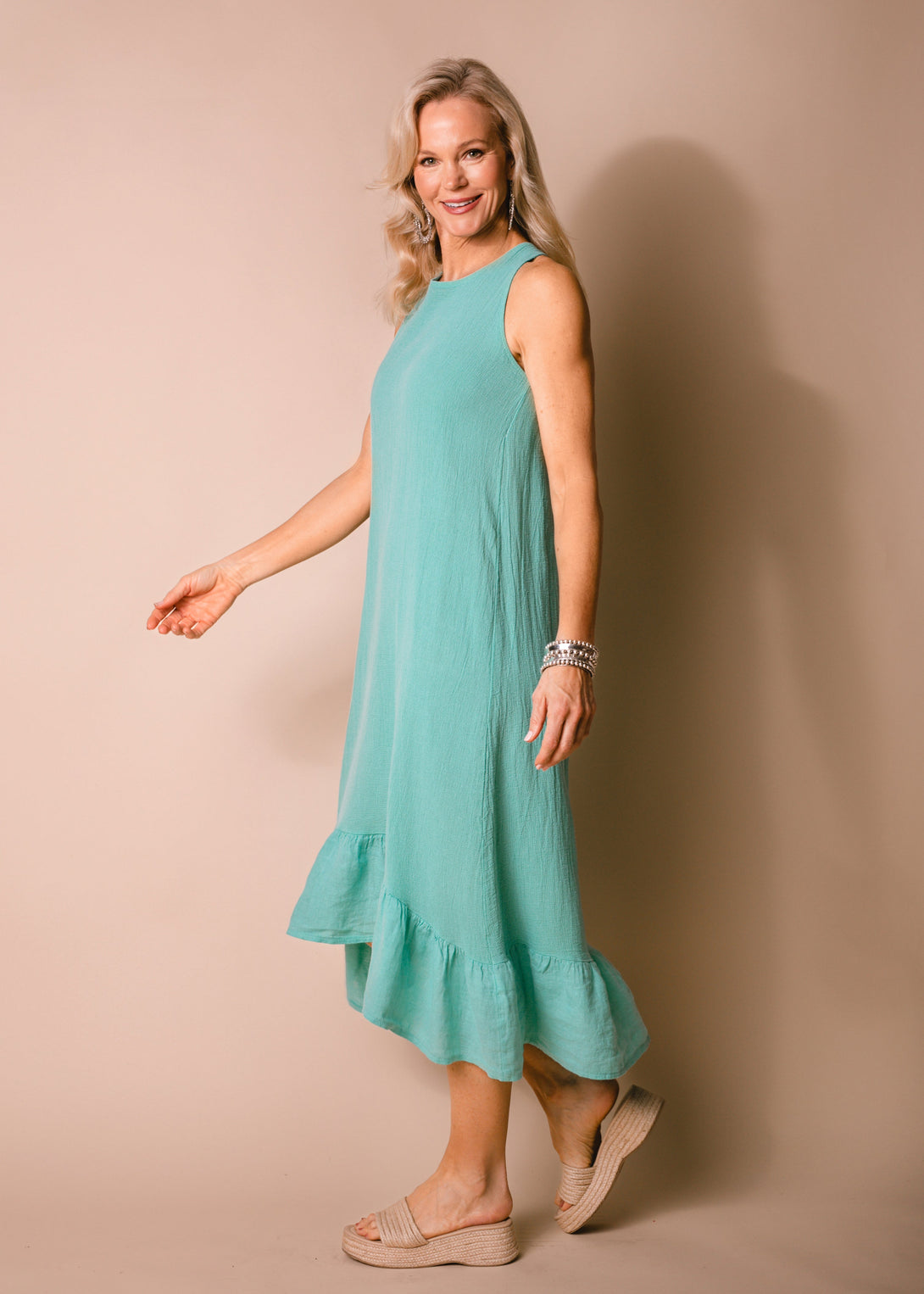 Jacoba Linen Blend Dress in Sea Green