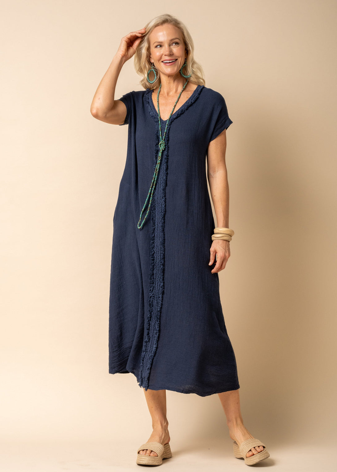 Kaidi Linen Dress in Navy