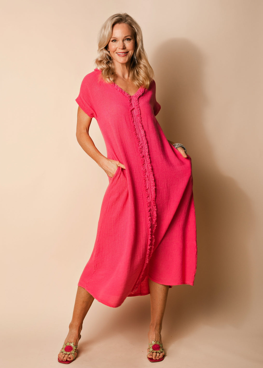 Kaidi Linen Dress in Raspberry Sorbet