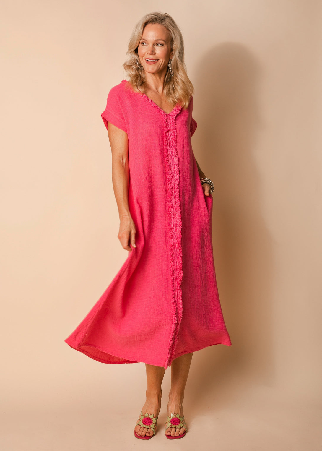 Kaidi Linen Dress in Raspberry Sorbet