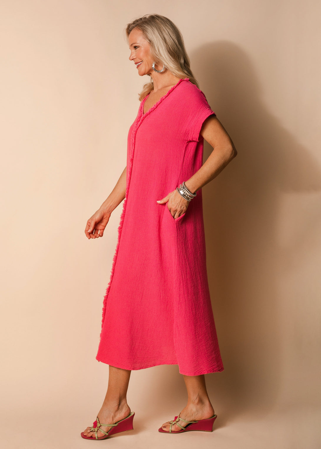Kaidi Linen Dress in Raspberry Sorbet