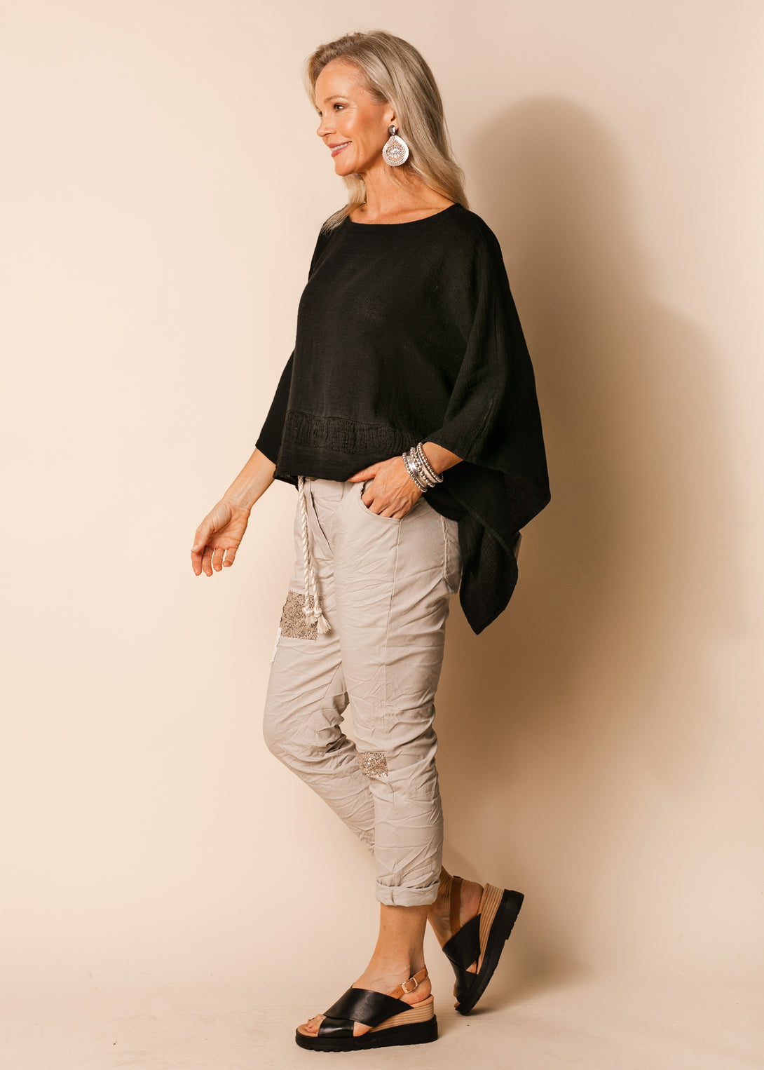 Bria Linen Blend Top in Onyx - Imagine Fashion