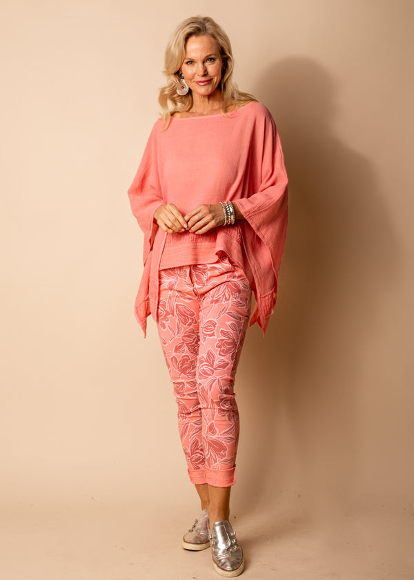 Bria Linen Blend Top in Coral Crush - Imagine Fashion