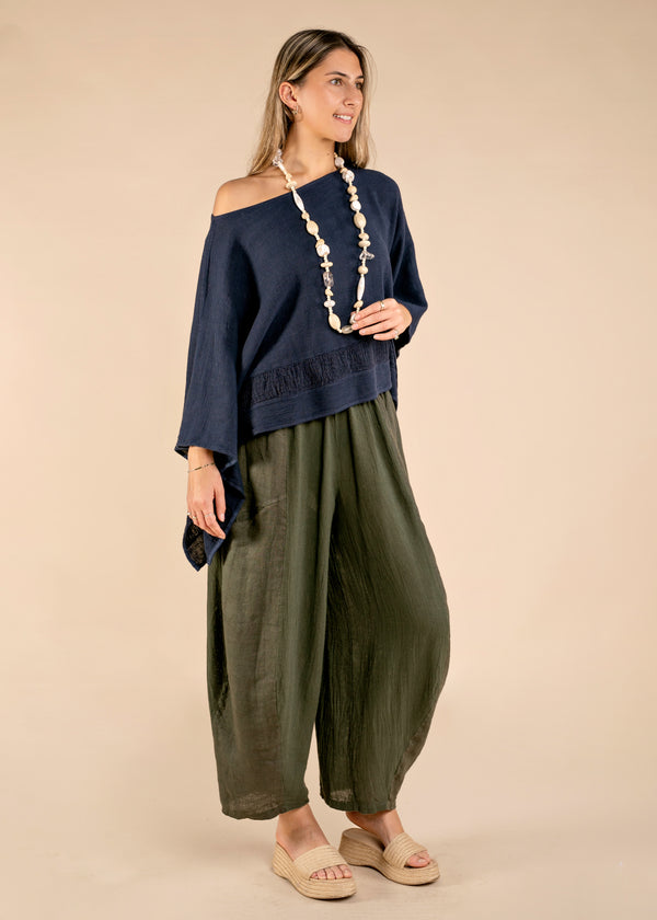 Benadita Linen Blend Pants in Khaki - Imagine Fashion