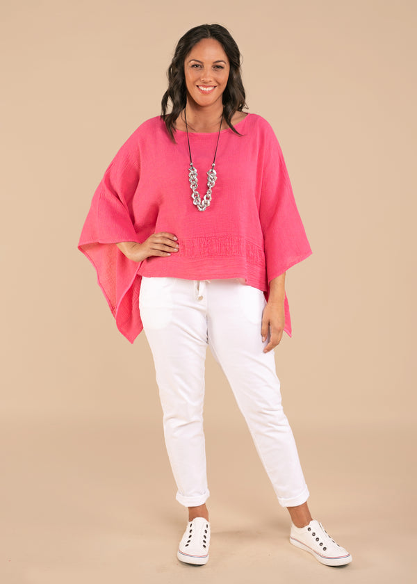 Bria Linen Blend Top in Raspberry Sorbet - Imagine Fashion
