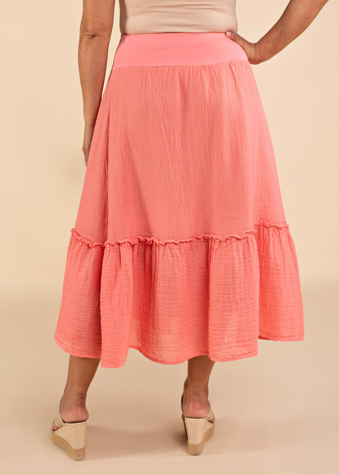 Elva Linen Skirt in Coral Crush - Imagine Fashion