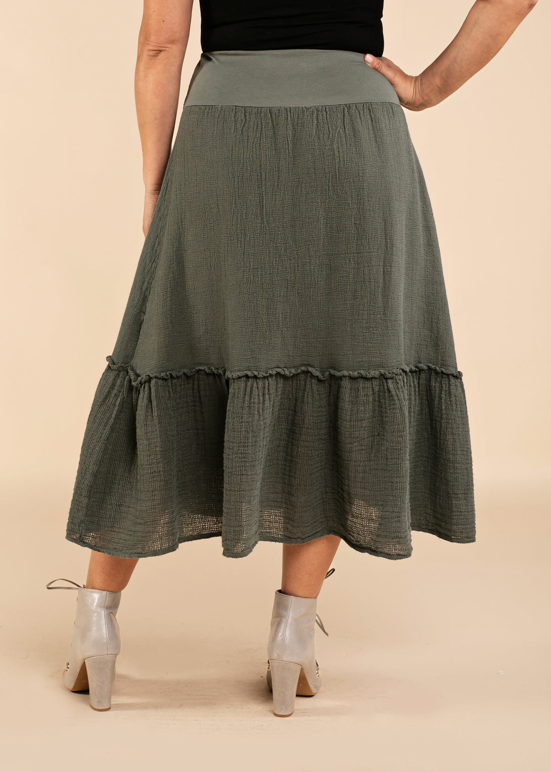 Elva Linen Skirt in Khaki - Imagine Fashion