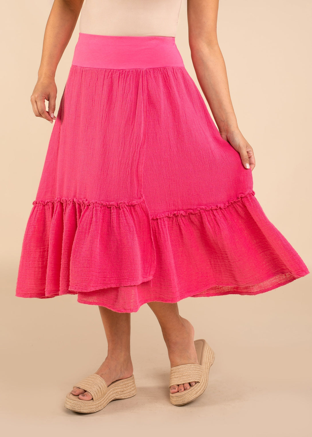 Elva Linen Skirt in Raspberry Sorbet