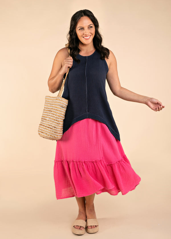 Elva Linen Skirt in Raspberry Sorbet - Imagine Fashion