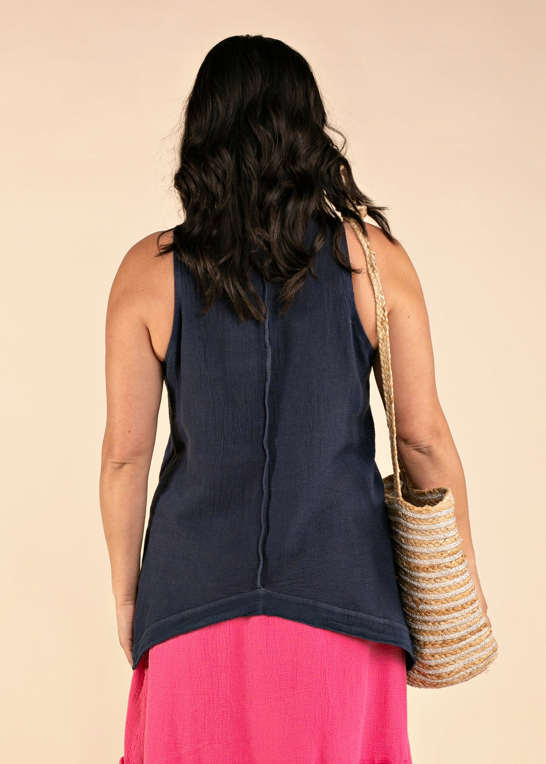 Marcie Linen Blend Top in Navy