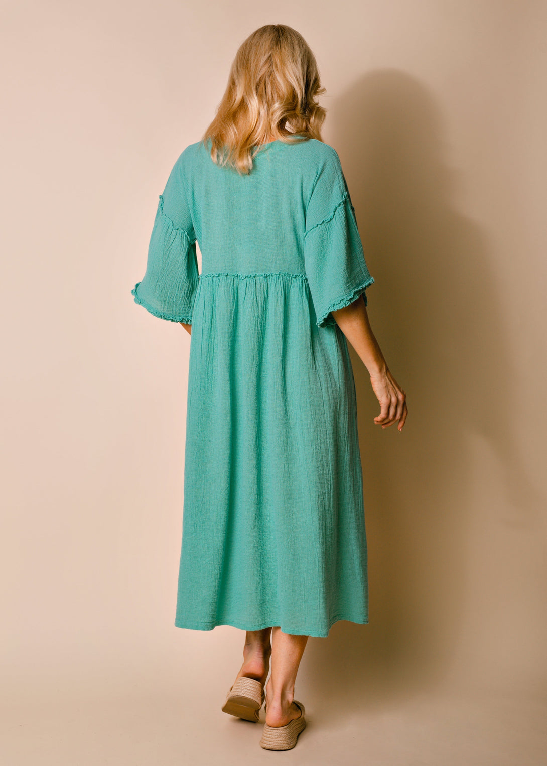 Hira Linen Blend Dress in Sea Green